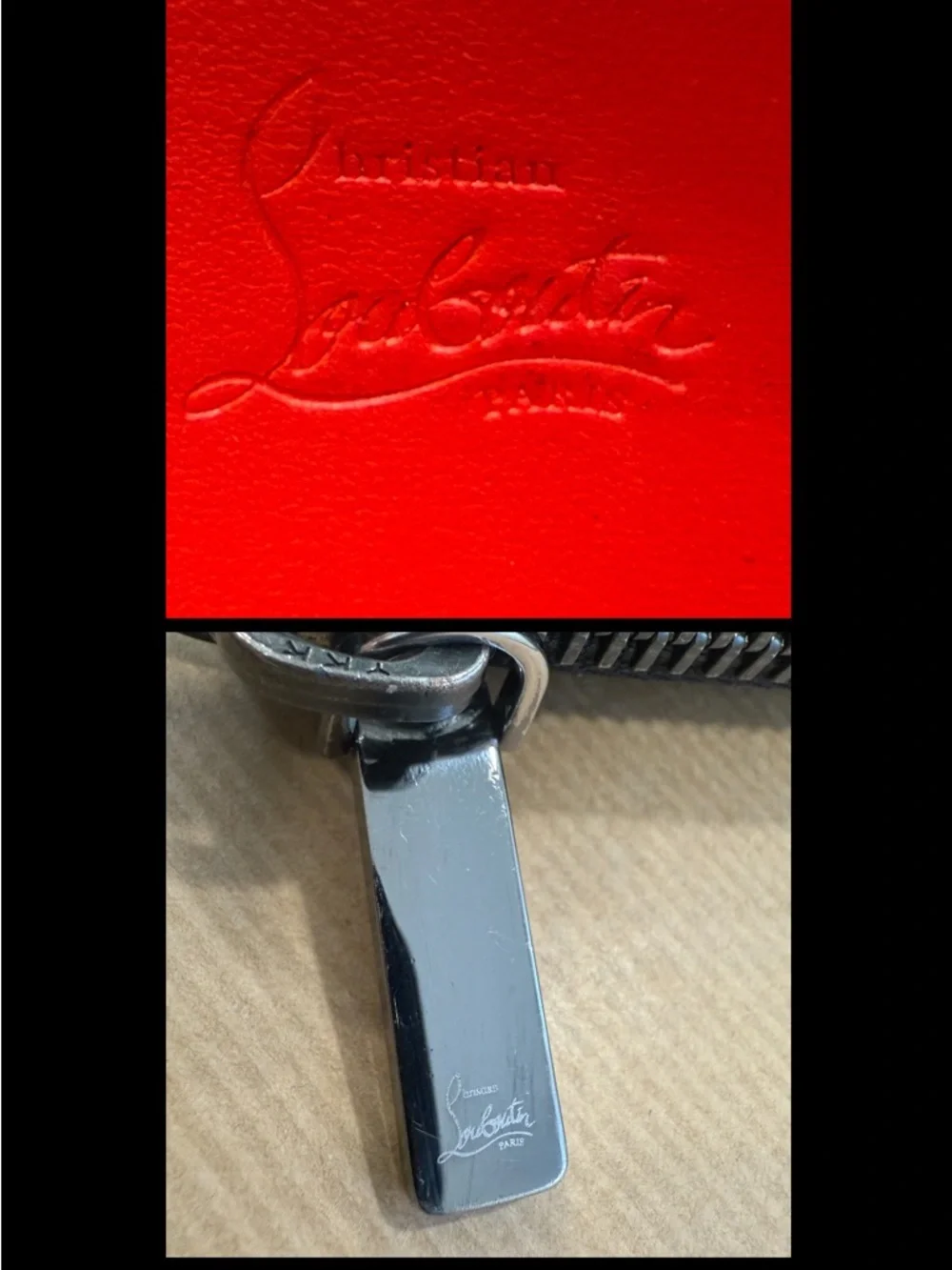 Christian Louboutin Panettone Spiked Zip Wallet Black Leather Red Sole Authentic